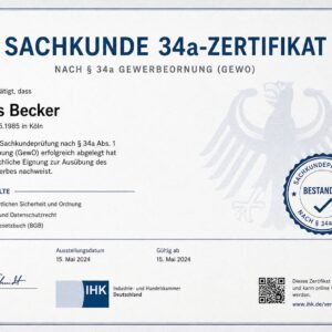 Zertifikat „Technisches Wissen 34a“ online kaufen